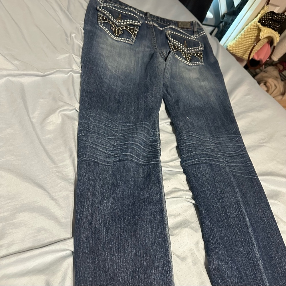 Earl Jeans Blue Straight Leg Denim with Embroidery